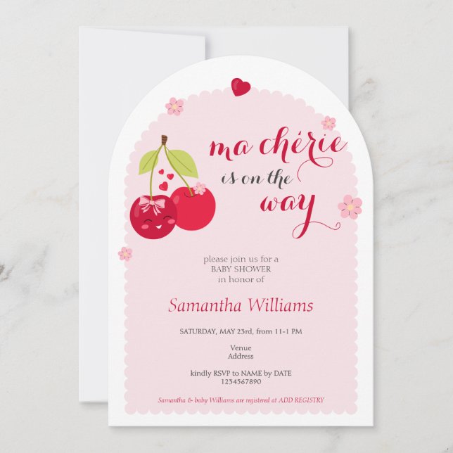 Ma Cherie Cherry Pink Coquette Girl Baby Shower Invitation (Front)