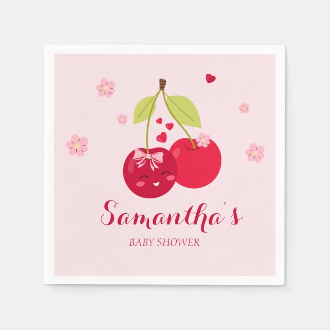 Ma Cherie Cherry Pink Coquette Girl Baby Shower Napkins (Front)