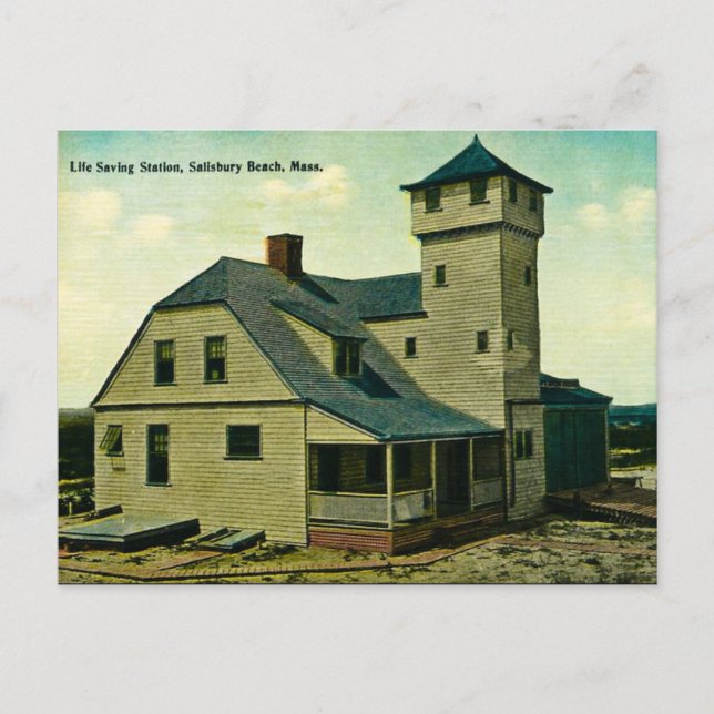 MA Salisbury Beach Life Saving Station Postcard (Front)