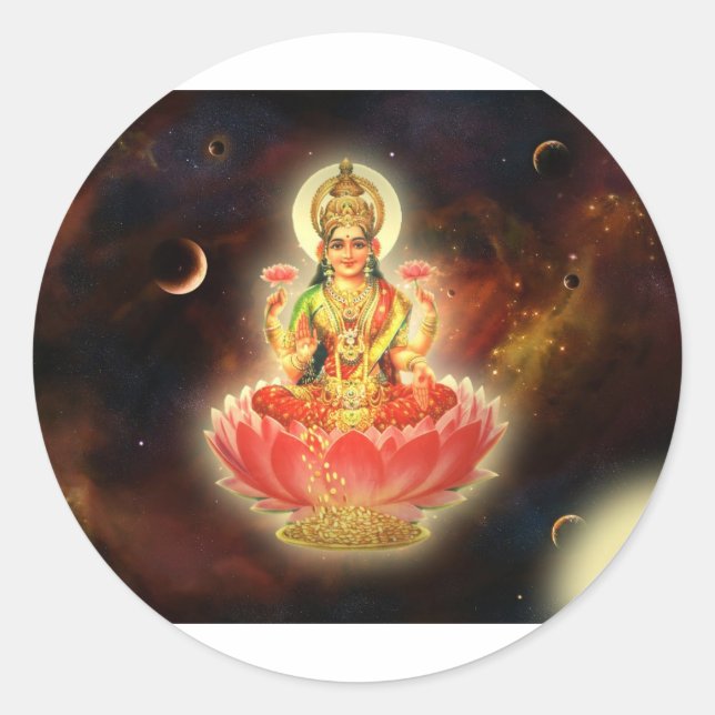 Maa Maha Lakshmi Devi Laxmi Goddess of Wealth Classic Round Sticker (Front)
