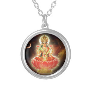 Maa Maha Lakshmi Devi Laxmi Goddess of Wealth Silver Plated Necklace