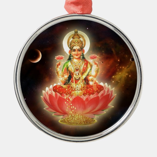 MAA MAHALAXMI DEVI INDIAN GODDESS OF WEALTH/ FORTU METAL ORNAMENT (Front)