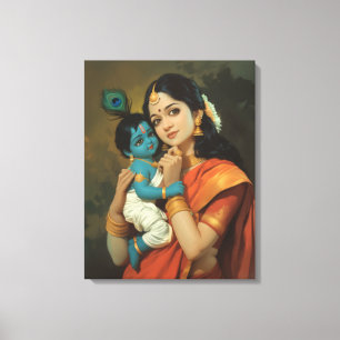 Maa Yashoda and Little Krishna Canvas Wall Art