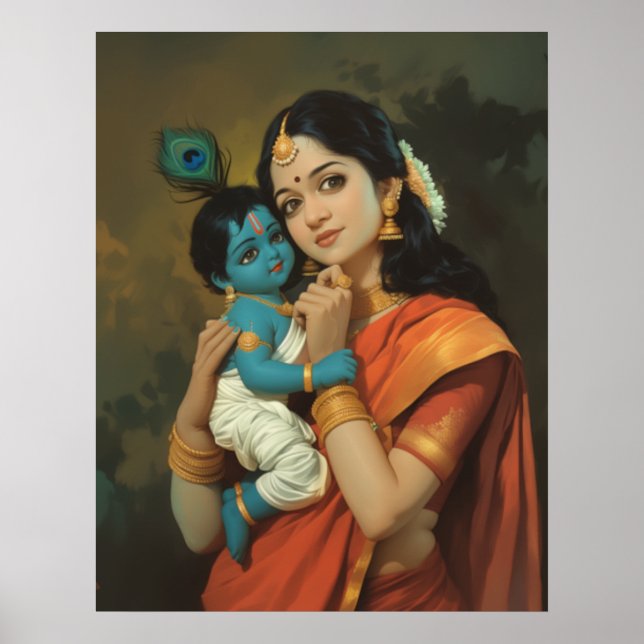 Maa Yashoda and Little Krishna Poster (Front)