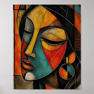 MAASAI Abstract Cubist Woman Portrait Poster