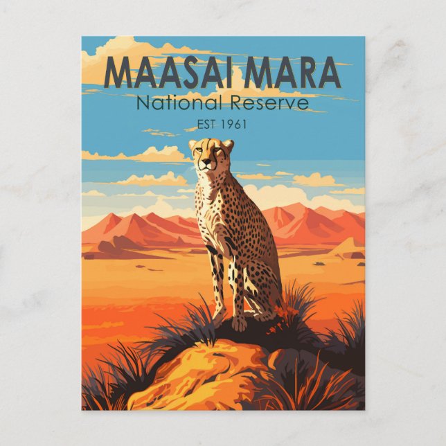 Maasai Mara National Reserve Cheetah Travel Art Postcard (Front)