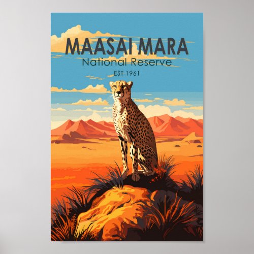 Maasai Mara National Reserve Cheetah Travel Art Poster
