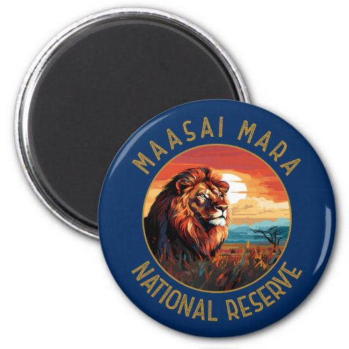 Maasai Mara National Reserve Lion Retro Distressed Magnet