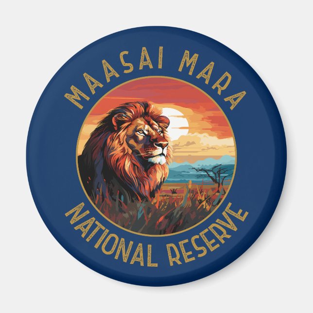Maasai Mara National Reserve Lion Retro Distressed Magnet (Front)