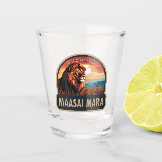 Maasai Mara National Reserve Lion Travel Art Shot Glass (Front)