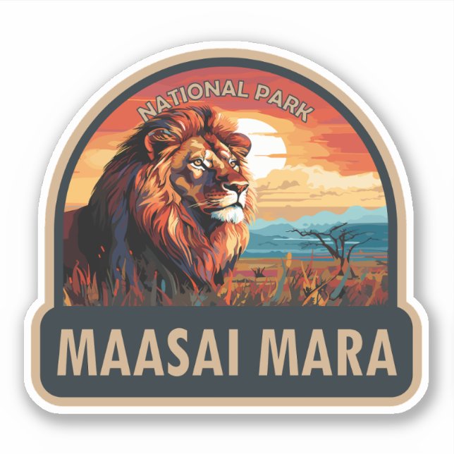 Maasai Mara National Reserve Lion Travel Art Sticker (Front)