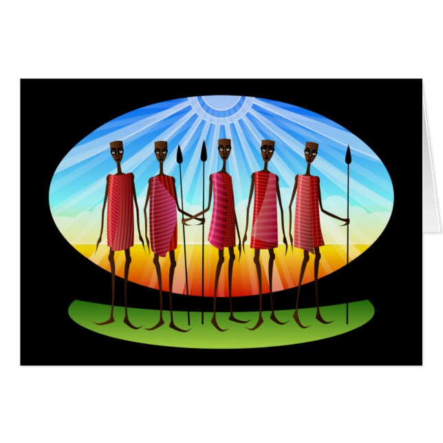Maasai Men with Spears Cards (Front Horizontal)