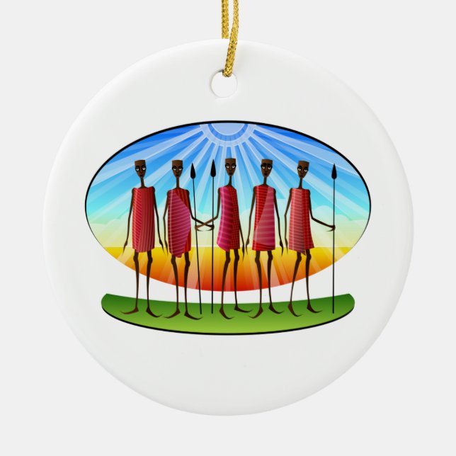 Maasai Men with Spears Kwanzaa Ceramic Ornament (Front)