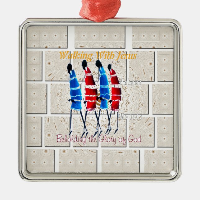 Maasai Morans Christian Art Print Metal Ornament (Front)