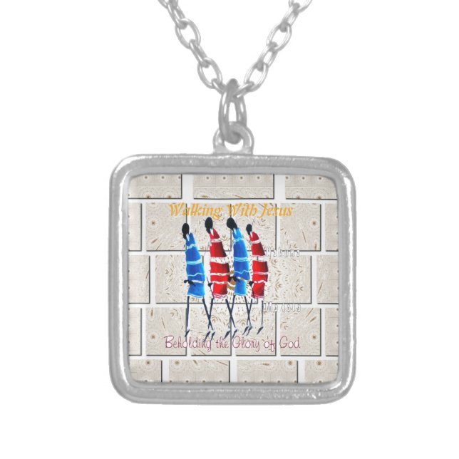 Maasai Morans Christian Art Print Silver Plated Necklace (Front)