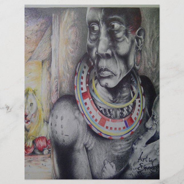 Maasai Mother and Child with Lion Art Print (Front)