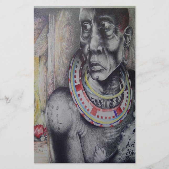 Maasai Mother and Child with Lion Art Print/Graphi Stationery (Front)