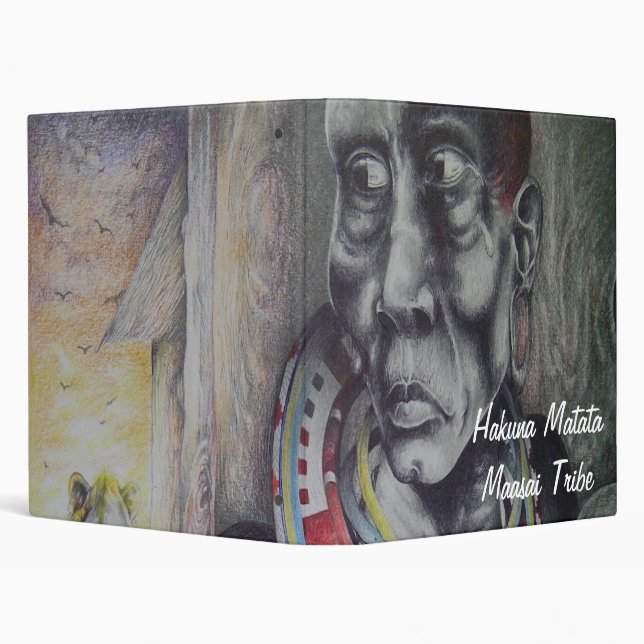 Maasai Mother & Child with Lion Art Print/Graphic 3 Ring Binder (Background)