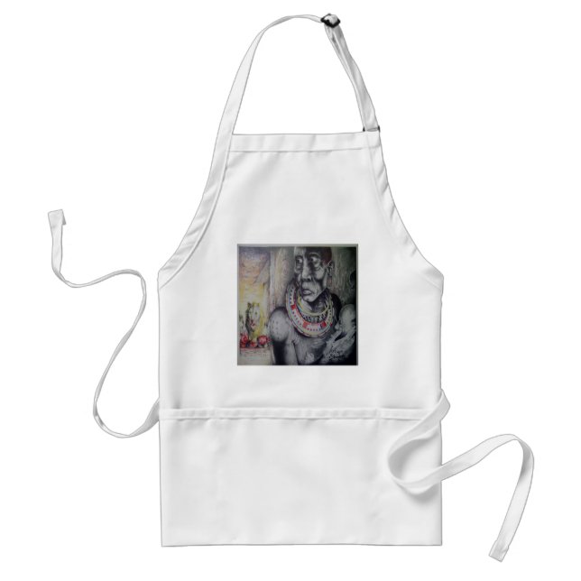 Maasai Mother & Child with Lion Art Print/Graphic Adult Apron (Front)