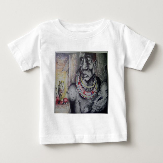 Maasai Mother & Child with Lion Art Print/Graphic Baby T-Shirt (Front)