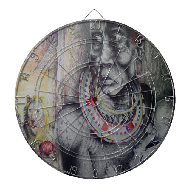 Maasai Mother & Child with Lion Art Print/Graphic Dartboard With Darts (Front)