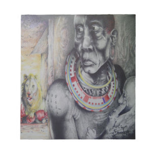Maasai Mother & Child with Lion Art Print/Graphic Notepad