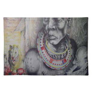 Maasai Mother & Child with Lion Art Print/Graphic Placemat
