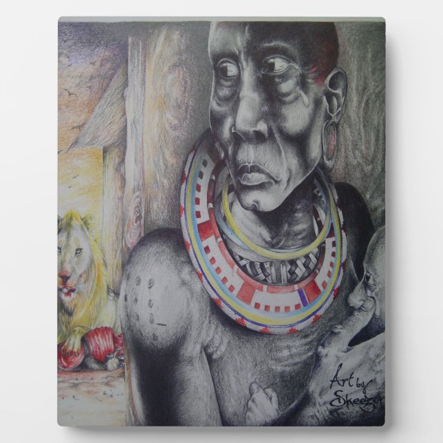 Maasai Mother & Child with Lion Art Print/Graphic Plaque (Front)