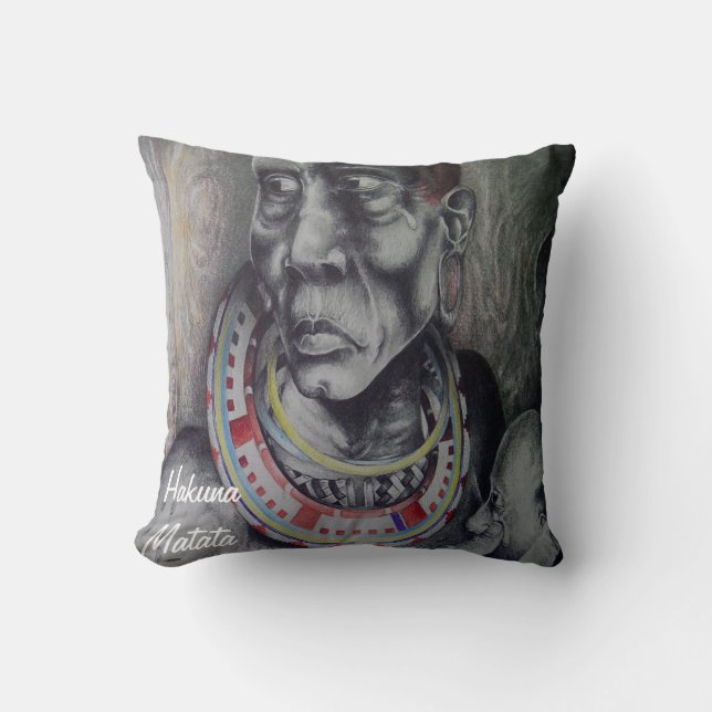 Maasai Mother & Child with Lion Art Print/Graphic Throw Pillow (Front)