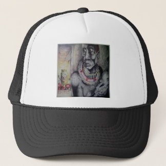 Maasai Mother & Child with Lion Art Print/Graphic Trucker Hat