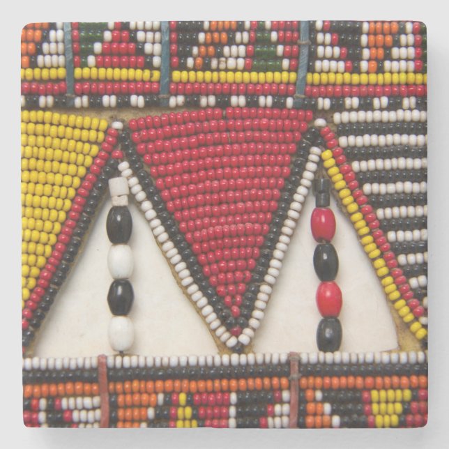 Maasai Tribal Beadwork Stone Coaster (Front)