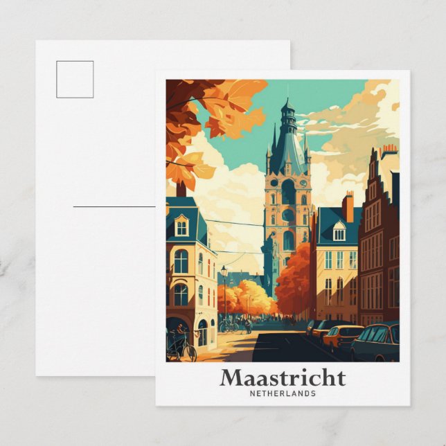 Maastricht Netherlands Vintage Travel Illustration Postcard (Front/Back)