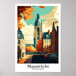 Maastricht Netherlands Vintage Travel Illustration Poster