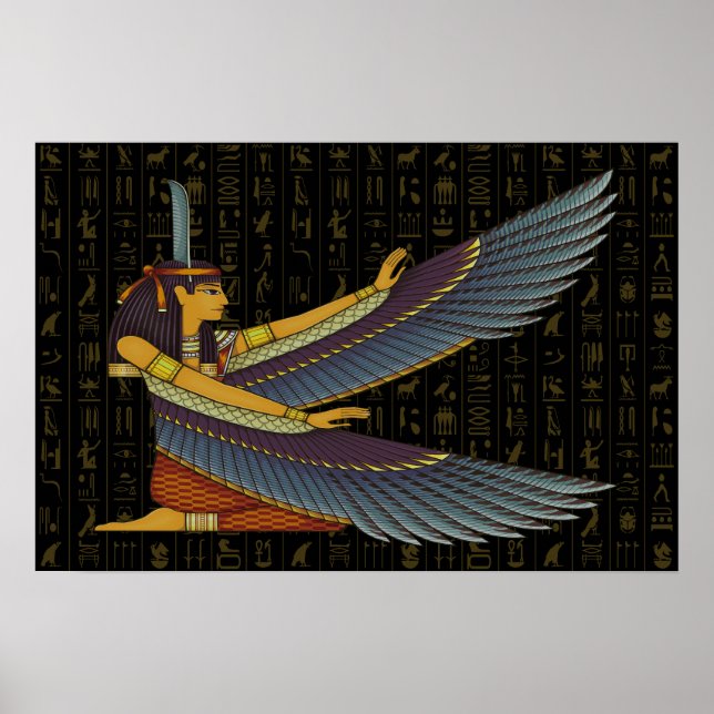 Ma'at Goddess On Hieroglyphs Poster (Front)