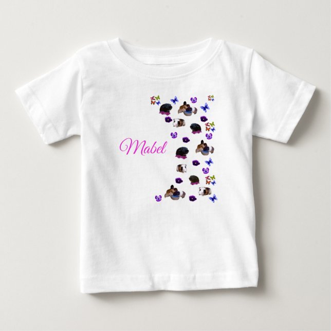 Mabel, Name, With Guinea Pigs And Pansies, Baby T-Shirt (Front)