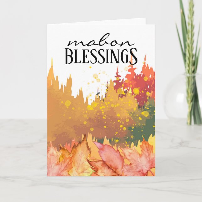 Mabon Autumnal Equinox Fall Trees & Leaves Wicca Holiday Card (Front)