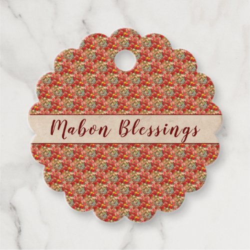 Mabon Blessings Autumn Equinox on Burgundy Floral Favor Tags