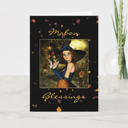 Mabon Blessings Autumn Witch Blank Note Card