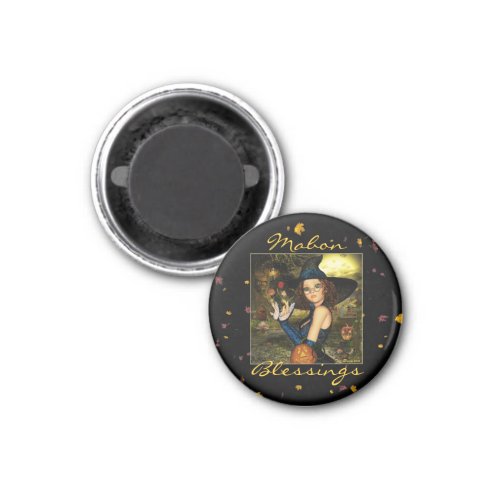 Mabon Blessings Witch Digital Art Round Magnet