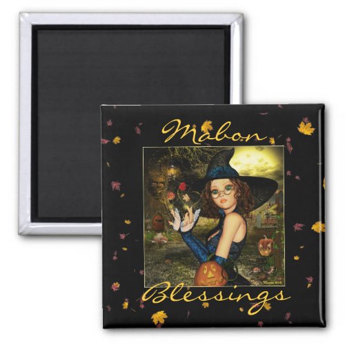Mabon Blessings Witch digital Art Square Magnet