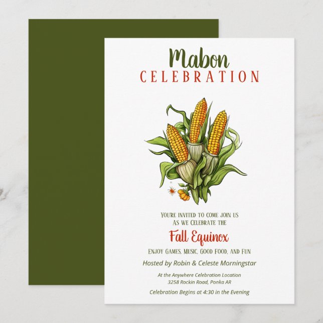 Mabon Fall Equinox Harvest Corn Bouquet Invitation (Front/Back)