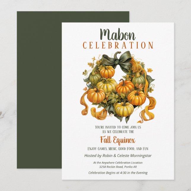Mabon Harvest Fall Equinox Pumpkin Wreath Invitation (Front/Back)
