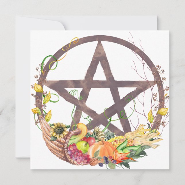 Mabon Harvest Pentacle Autumn Equinox Card (Front)