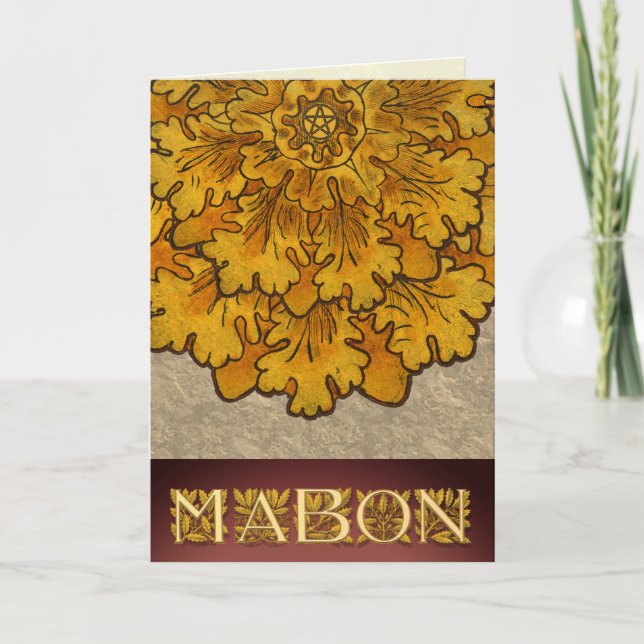 Mabon Oak Leaves and Letters Holiday Card (Front)