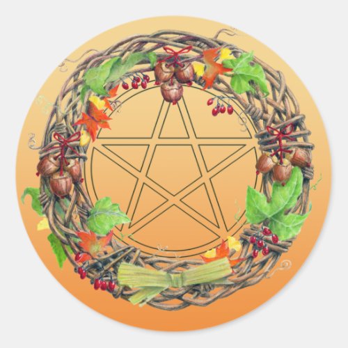 Mabon Wreath Classic Round Sticker