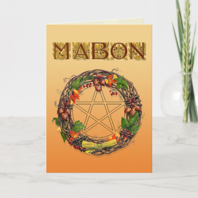 Mabon Wreath with Oak Letters Holiday Card (Front)