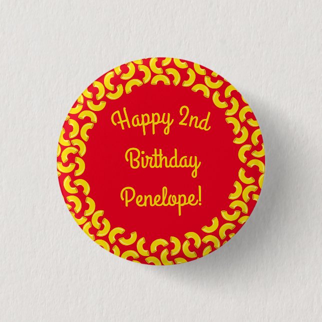 Mac and Cheese Birthday Party Macaroni Button (Front)