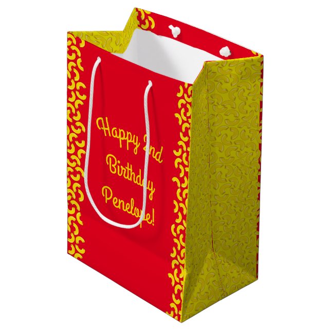 Mac and Cheese Birthday Party Macaroni Medium Gift Bag (Front Angled)