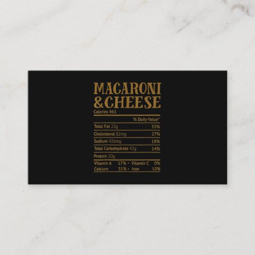 Mac and Cheese Nutrition Facts 2020 Thanksgiving Business Card