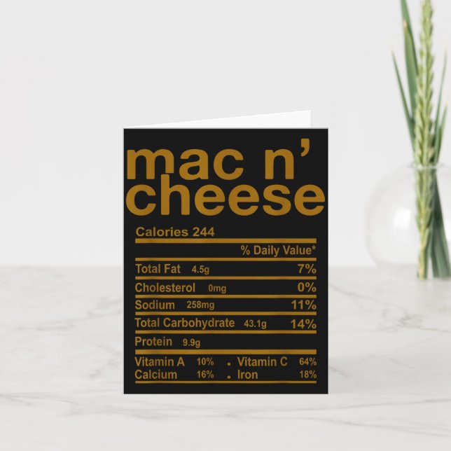Mac And Cheese Nutrition Facts Funny Thanksgiving  Card (Front)